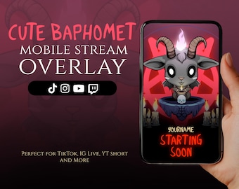 animated mobile stream overlay, horror, dark, cute baphomet. TikTok overlay, Instagram live overlay, Youtube short overlay, Twitch overlay