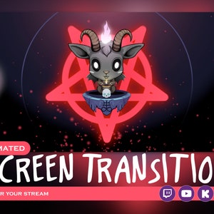 Cute Baphomet animated stinger transition, horror, dark, pentagram. screen transition for streaming on twitch, YouTube, kick and facebook