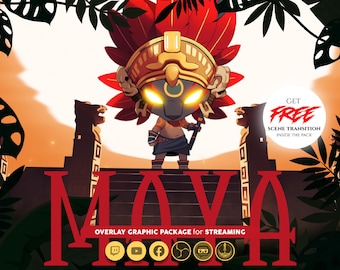 Jungle God of the Maya. animated stream overlay package. Twitch overlay, Facebook Gaming overlay, Youtube overlay, kick overlay