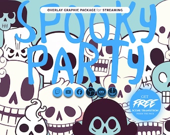 animated stream overlay package, spooky party, skull. Twitch overlay, Facebook Gaming overlay, Youtube overlay, kick overlay