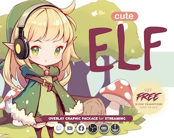 animated stream overlay package, cute elf, fantasy, forest. Twitch overlay, Facebook Gaming overlay, Youtube overlay, kick overlay