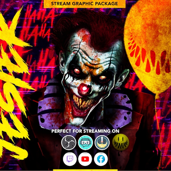 animated dark twitch overlay package. scary stream overlay. Twitch overlay, Facebook Gaming overlay, Youtube overlay. undead jester