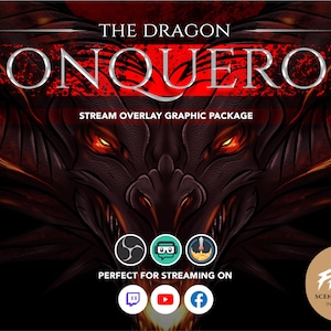 the Dragon Conqueror animated stream overlay graphic package. Twitch, Facebook Gaming, Youtube