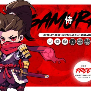 Anime Samurai Stream Overlay Package – Animated Twitch, YouTube, Facebook, Kick Overlay for Streamers, Gamers & VTubers – War Theme