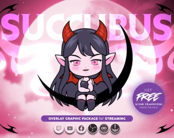 Cute Succubus stream overlay package. Animated Twitch overlay, Facebook Gaming overlay, Youtube overlay, kick overlay