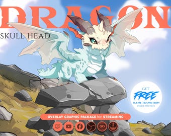 animated stream overlay package, Wyvern, Dragon, Chibi. Twitch overlay, Facebook Gaming overlay, Youtube overlay, kick overlay