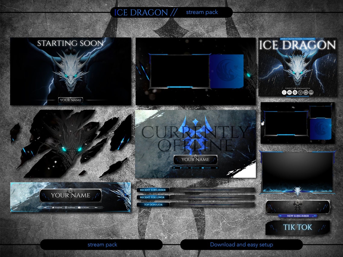 Full Animated Stream Overlay Package, Medieval, Ice Dragon, King ...