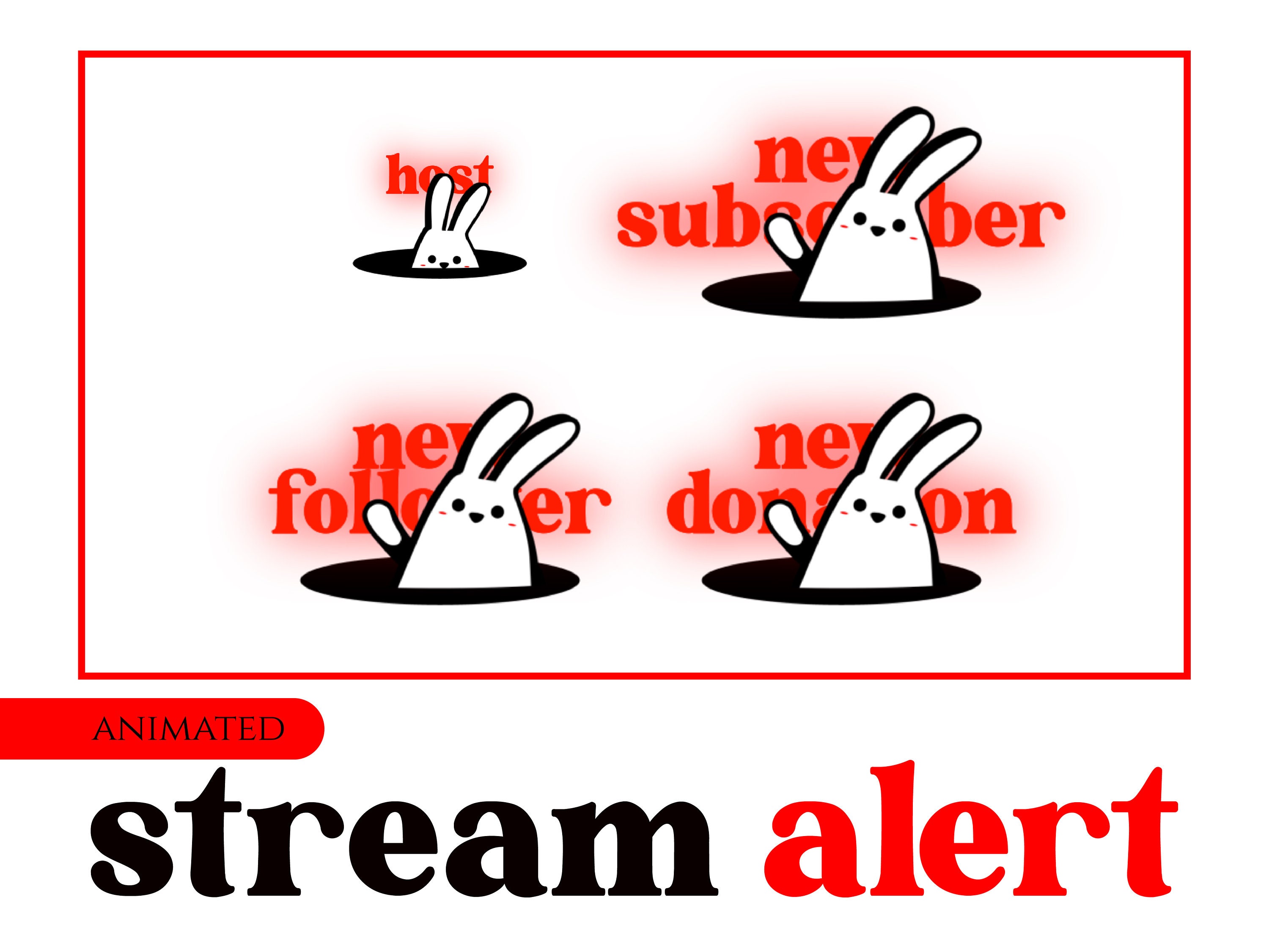 6x Adorable Cute Rabbit Animated Alerts. Alerts for Streaming on Twitch ...