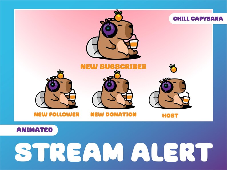 Chill Capybara Animated Alerts, Cute, Kawaii. Alerts for Streaming on ...