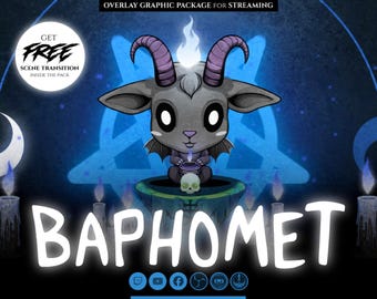 animated stream overlay package, dark, cute, blue baphomet. Twitch overlay, Facebook Gaming overlay, Youtube overlay, kick overlay