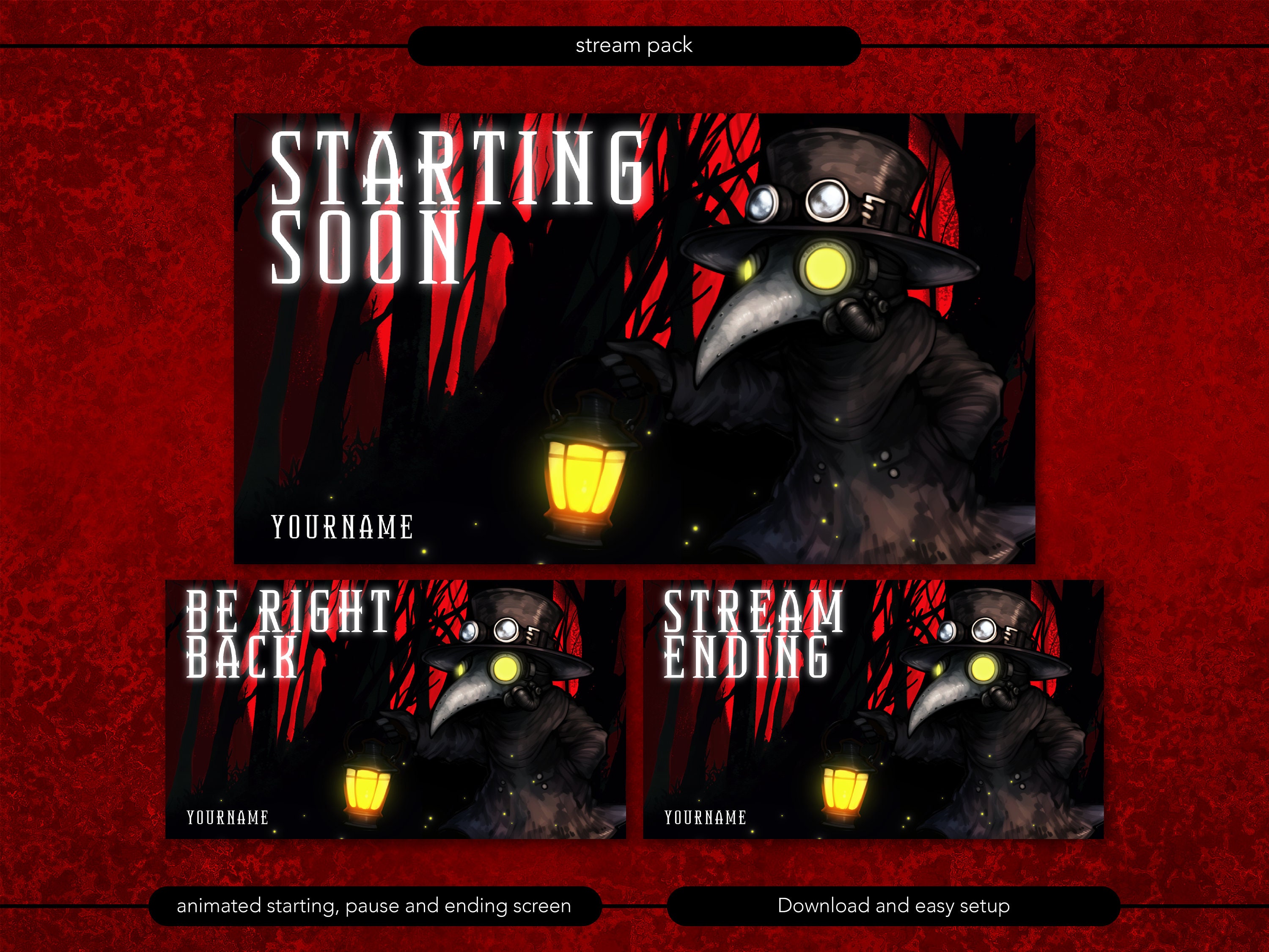 Animated Stream Overlay Package, Dark, Black Death Mask. Twitch Overlay ...