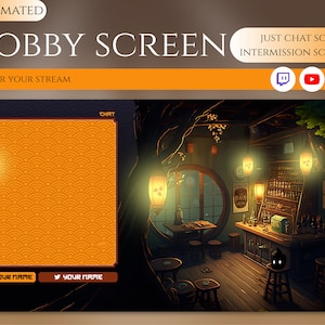 animated just chatting screen, lobby screen, twitch chat overlay, chatting live stream screen, snowy anime fantasy tavern