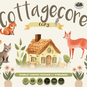 Cozy Cottagecore Animated Streaming Overlay Package for Twitch, Facebook, Kick, YouTube