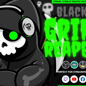 Black Grim Reaper volles animiertes Stream Overlay Grafikpaket. Twitch, Facebook-Gaming, Youtube