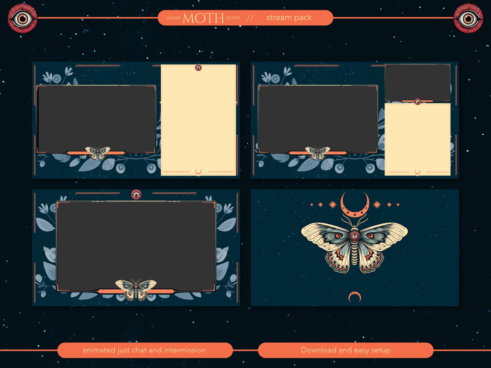 Full Animated Stream Overlay Package, Lunar, Death, Moth. Twitch ...