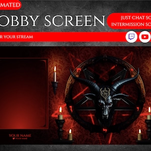 animated just chatting screen, lobby screen, twitch chat overlay, chatting live stream screen, the pentagram of baphomet altar