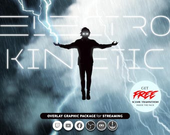 Electrokinetic Twitch Overlay Pack | Dark Lightning Overlay | OBS Animated Stream Graphics | Anime Electric Theme + Free Scene Transition