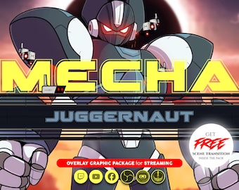 Mecha Evil Robot stream overlay package. Animated Twitch overlay, Facebook Gaming overlay, Youtube overlay, Kick overlay