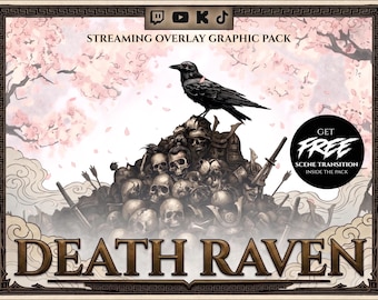 Death Raven Animated Stream Overlay Package. Samurai War theme for Twitch, Kick, Youtube.