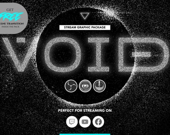 Pacchetto di overlay per streaming VOID Dark Minimalist. Pacchetto di overlay animati per Twitch, YouTube, Kick e Trovo.