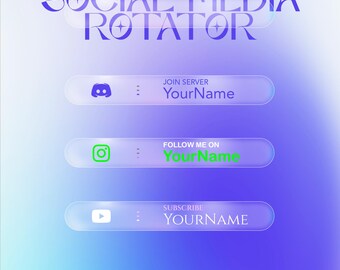 フロストガラス風のチルソーシャルメディアオーバーレイウィジェット、Twitch、YouTube、TikTok用のアニメーションY2Kローテーター、アニメーションソーシャルウィジェット