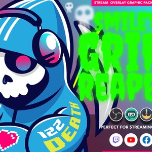 Smiley Grim Reaper voll animiertes Stream Overlay Grafik Paket. Twitch, Facebook Gaming, Youtube