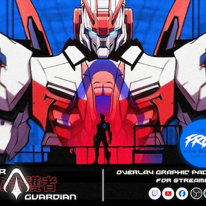 full animated stream overlay package, Anime Robot, Manga robot, mecha stream setup. Twitch overlay, Facebook Gaming overlay, Youtube overlay