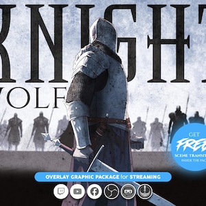 animated stream overlay package, Knight, Medieval, Paladin. Twitch overlay, Facebook Gaming overlay, Youtube overlay, kick overlay