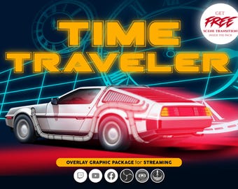 Time Traveler, Back to the future, Animated Stream Overlay Package: Twitch, YouTube, Facebook gaming, kick