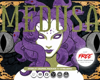 animated stream overlay package, snake, gorgon, medusa. Twitch overlay, Facebook Gaming overlay, Youtube overlay, kick overlay