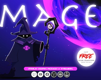 animated stream overlay package, night mage, celestial, blackhole. Twitch overlay, Facebook Gaming overlay, Youtube overlay, kick overlay