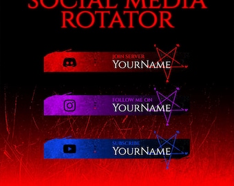 ペンタグラムホラーソーシャルメディアオーバーレイウィジェット、Twitch、YouTube、Kick、TikTok用のアニメーションオカルトロテーター、ゴスソーシャルウィジェット