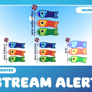 koinobori animated alerts, Japan culture. alerts for streaming on Twitch overlay, Facebook Gaming overlay, Youtube overlay, kick overlay