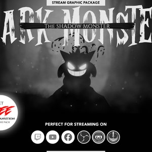 full animated horror stream overlay graphic package the shadow Dark Monster for streaming on Twitch, Facebook Gaming, Youtube