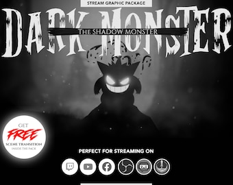 full animated horror stream overlay graphic package the shadow Dark Monster for streaming on Twitch, Facebook Gaming, Youtube