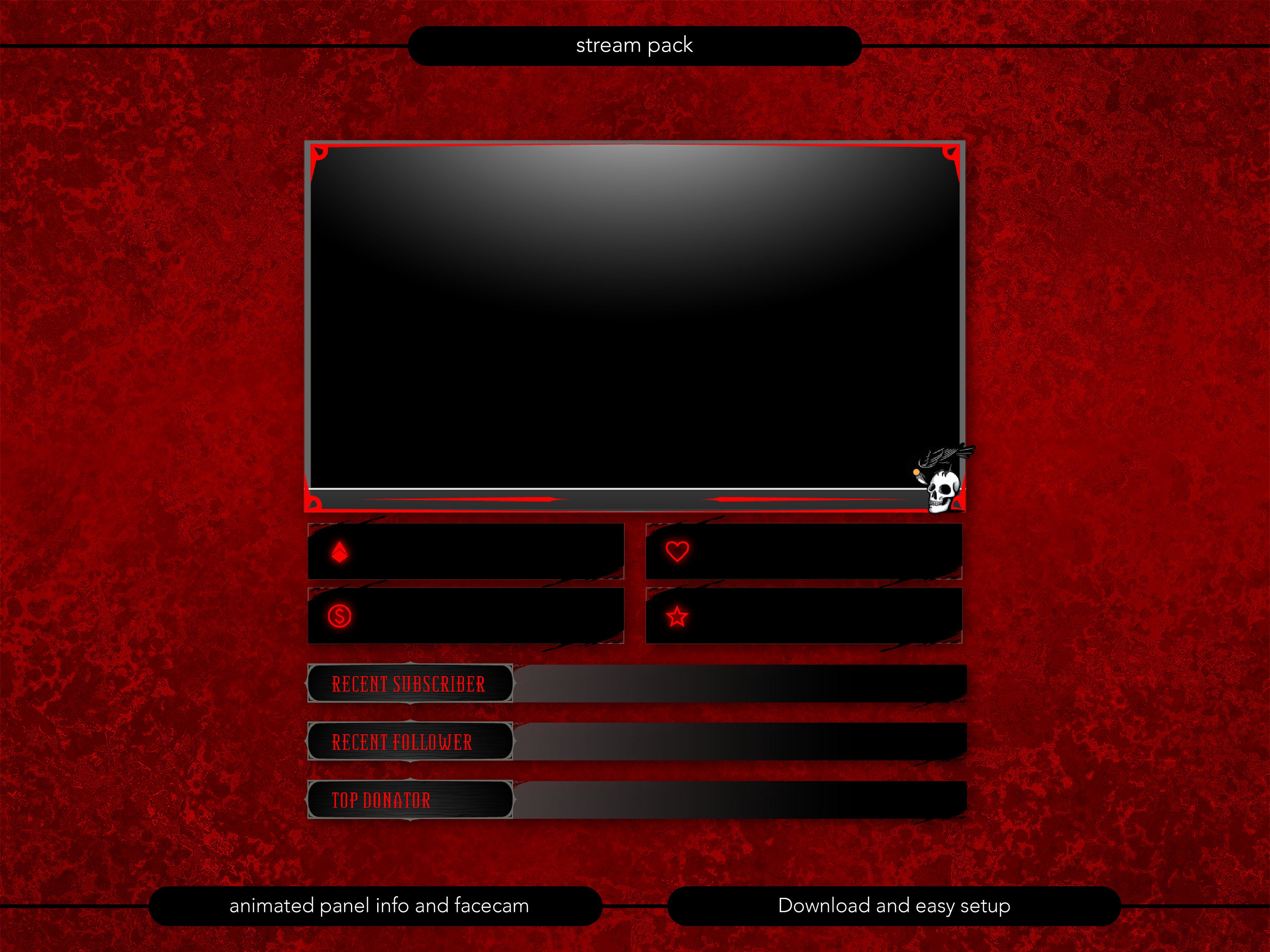 Animated Stream Overlay Package, Dark, Black Death Mask. Twitch Overlay ...