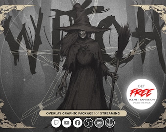 animated stream overlay package, Dark, Witch. Twitch overlay, Facebook Gaming overlay, Youtube overlay, kick overlay
