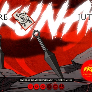full animated stream overlay package, ninja, shinobi, kunai fire spell. Twitch overlay, Facebook overlay, Youtube overlay, kick overlay