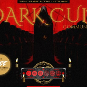 full animated stream overlay package, horror, dark, Dark Cult Communion. Twitch overlay, Facebook Gaming overlay, Youtube overlay