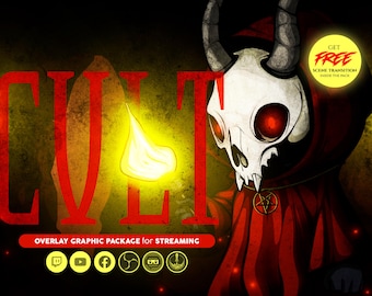animated stream overlay package, Dark, Cult. Twitch overlay, Facebook Gaming overlay, Youtube overlay, kick overlay