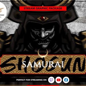 twitch overlay twitch, japanese overlay, samurai shogun oni mask, animated twitch overlay package