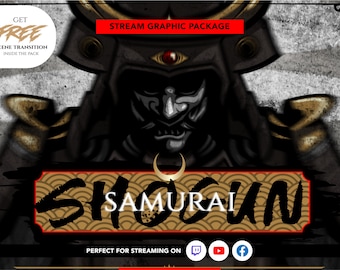 Paquete de superposiciones de transmisión japonesas Samurai, máscara Oni animada, gráficos de Twitch para streamers y gamers, Twitch YouTube Kick