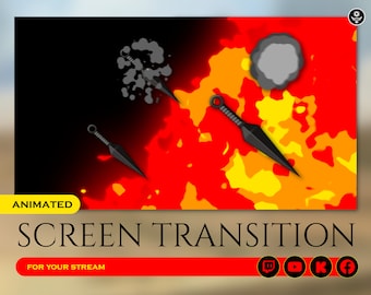 ninja kunai spell jutsu transizione di scene animate per lo streaming su twitch, youtube, giochi su Facebook, kick