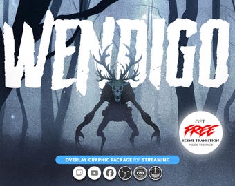 animated stream overlay package, Wendigo, Dark Forest, Evil. Twitch overlay, Facebook Gaming overlay, Youtube overlay, kick overlay