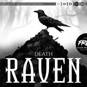 pacote de sobreposição de fluxo animado, escuro, Death Raven. Sobreposição Twitch, sobreposição Facebook Gaming, sobreposição Youtube, sobreposição kick