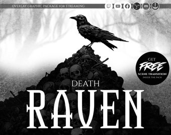 animated stream overlay package, dark, Death Raven. Twitch overlay, Facebook Gaming overlay, Youtube overlay, kick overlay