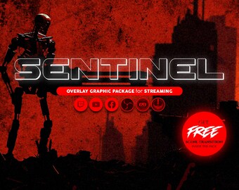 SENTINEL Post Apocalyptic Stream Overlay Pack. Dark Mecha Cybernetic theme. Twitch, Kick, Youtube, TikTok.