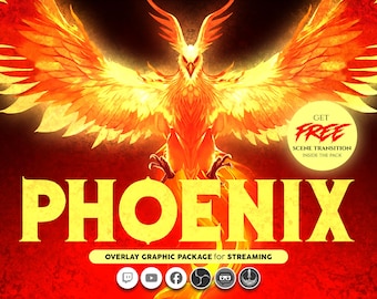 animated stream overlay package, Immortal, fire, phoenix. Twitch overlay, Facebook Gaming overlay, Youtube overlay, kick overlay
