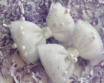 White Pearl Tulle Bows