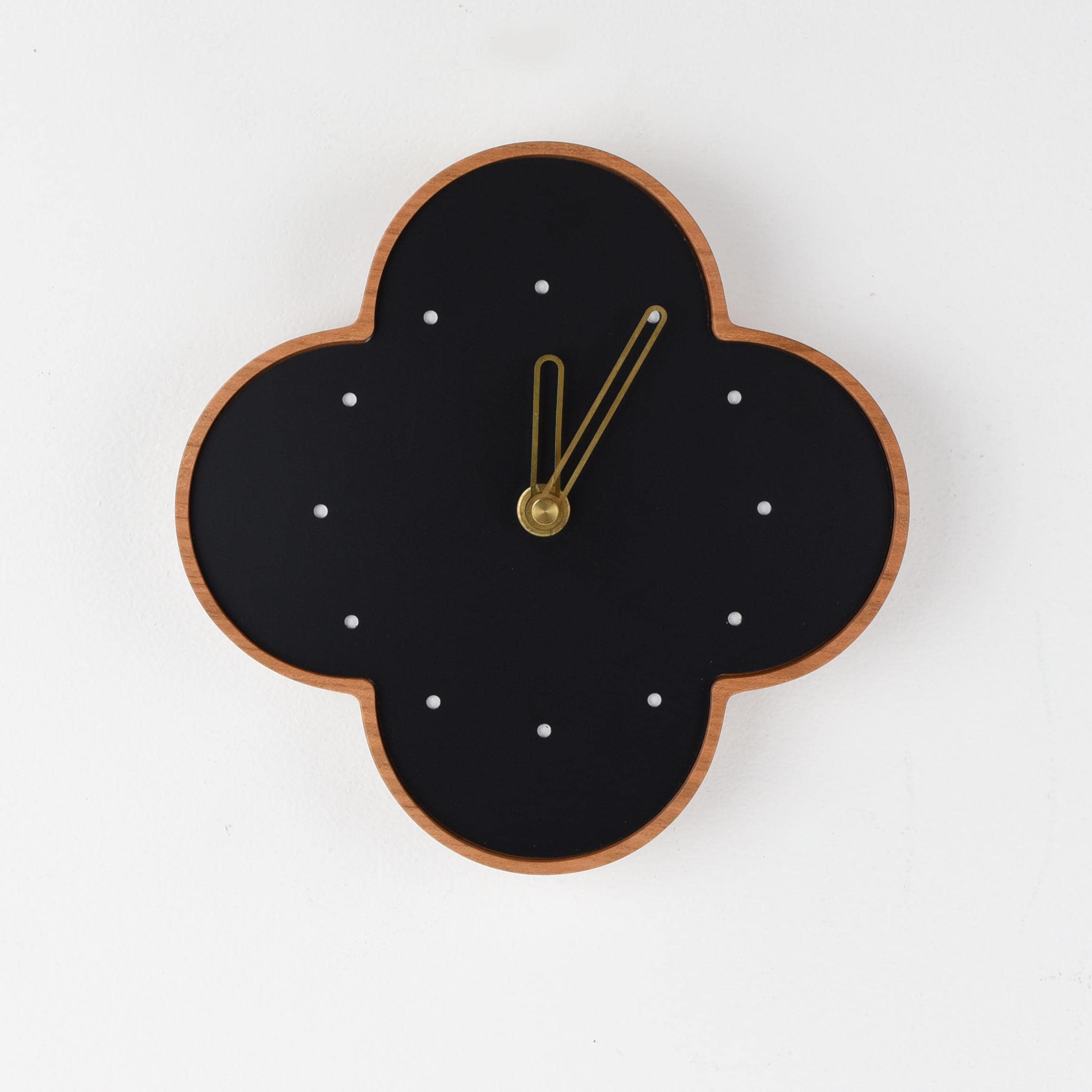 Black Clover Wooden Wall Clock, Japanese Minimal Wall Decor, Brass Hand ...